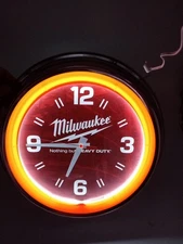 Milwaukee Nothing But Heavy Duty 16 Inch Neon Tube Wall Clock, Works!