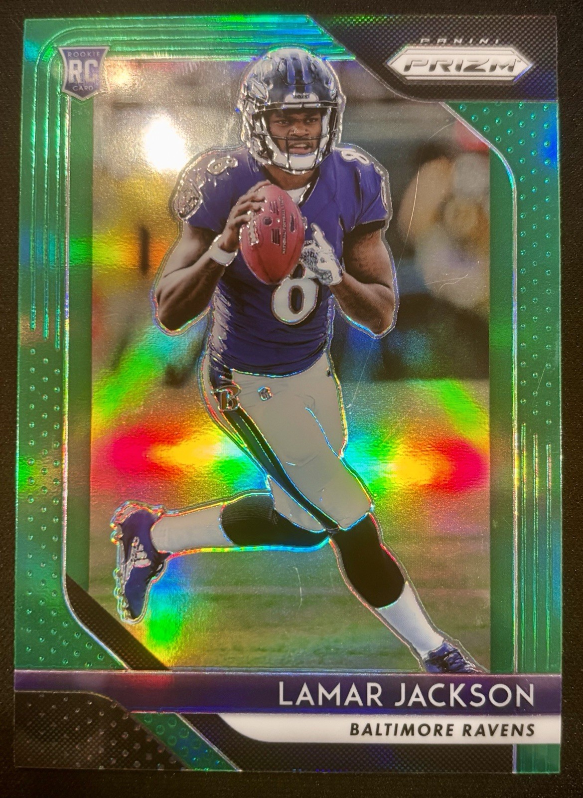 2018 Panini Prizm- Lamar Jackson- True Green Prizm- #212 (RC)