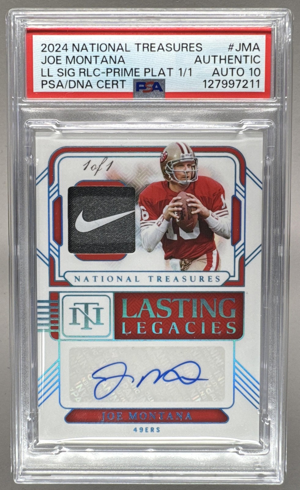 Joe Montana 2024 National Treasures Lasting Legacies Patch 1/1 PSA AUTH Auto 10