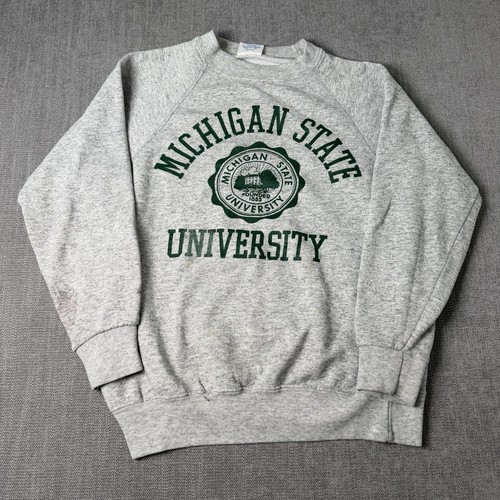 Vintage 90s Michigan State University Sweatshirt Crewneck Gray Medium STAINS*
