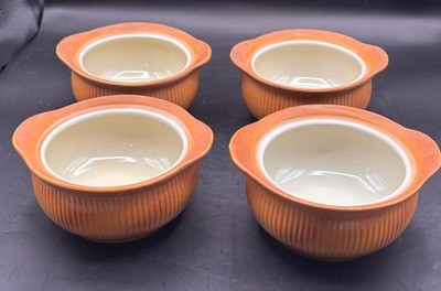Set Of 4 Hall Superior 5  Fluted Ribbed Burnt Orange French Casseroles