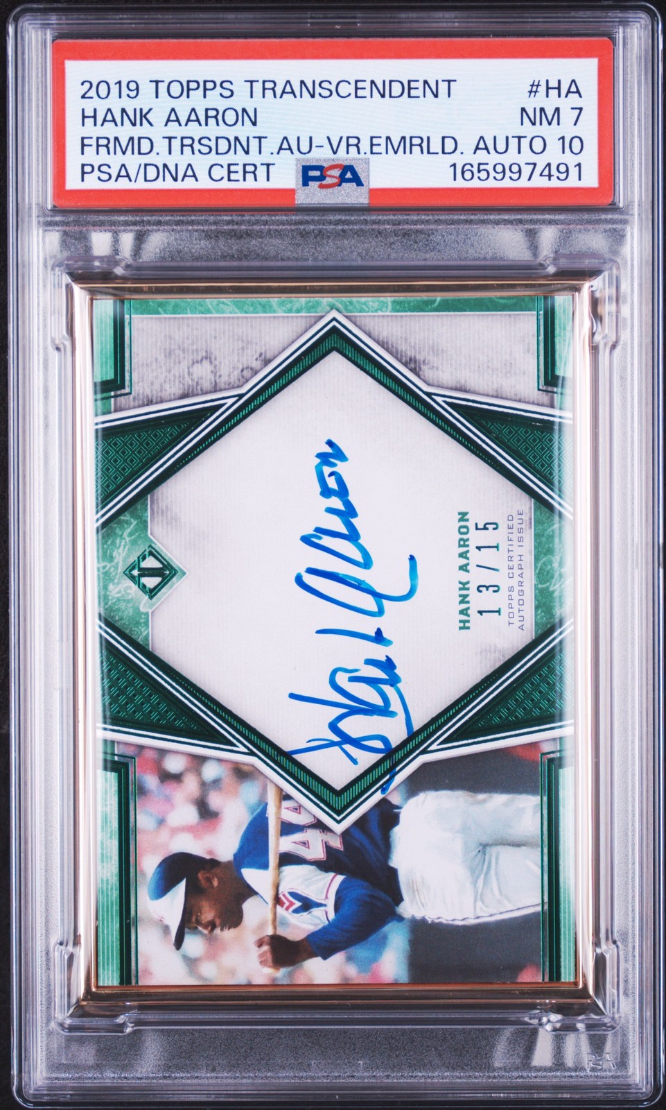 2019 TRANSCENDENT FRAMED TRANSCENDENT EMERALD HANK AARON 13/15 PSA 7 AUTO 10 view 1