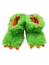 Wonder Nation Kids Slippers Monster Paw 7/8 or 11/12 Furry Green Faux Fur NEW