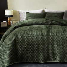 Velvet Quilt Queen Size Quilt Bedding Set, Luxurious Queen/Full Army Green