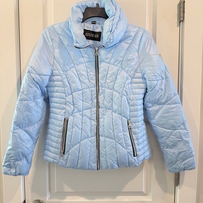 Guess Women s Light Blue Puffer Jacket Full Zipper  Sz M
