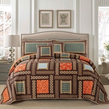 NEWLAKE Cotton Patchwork Bedspread 3-Piece Quilt Set Embroidered Reversible Twin