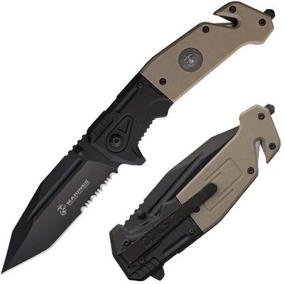 USMC Assisted Folding Knife Part Serrated 3Cr13 Steel Blade G10 Handle M-A3003TN