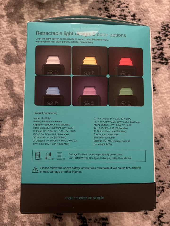 Central Eléctrica Portátil JOYROOM 75000mAh,Batería Exterior 240Wh (Luz LED y... Foto 2 de 4