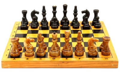 Vintage Soviet USSR Wooden Chess Set Folding Board 30x30cm King 7.5cm 1970s