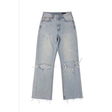 Zara High Waisted Wide Leg Distressed Jeans Light Wash Blue Size 4 Distressed