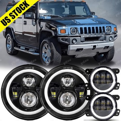For Hummer H2 H3T 2006~10 7'' Halo LED Headlight DRL& 4''INCH Fog Lights Combo Kit