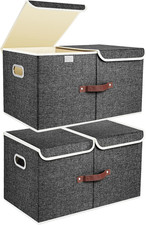 Extra Large Collapsible Storage Bins with Lids, 2 Pack, Black, Washable
