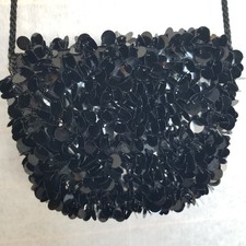 Vintage Black Sequined Evening Formal Bag Snap Flap La Regale 7" x 5"