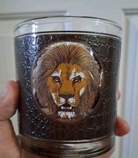 Vintage Safari On The Rocks Glass Embossed Faux Leather Rare