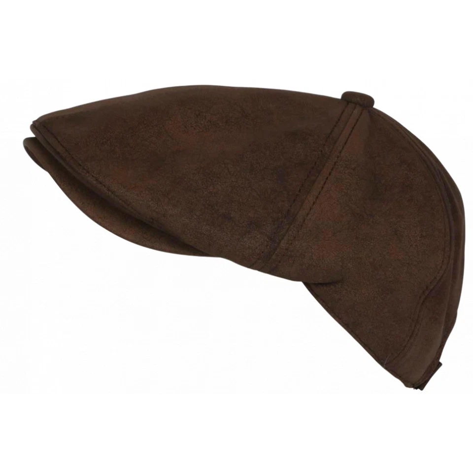 Beret Casquette Gavroche Cuir Marron Vintage en Suedine Ajustable Nylro-Taille - Photo 1/4