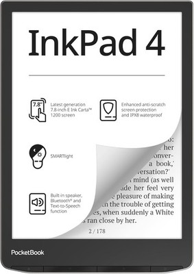 PocketBook InkPad 4 Eye-Friendly Audio & E-Book Reader Large 7.8ʺ E-Ink Display