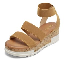 DREAM PAIRS Women  s Tan/Beige Leather Platform Wedge Sandals Ankle Strap 6