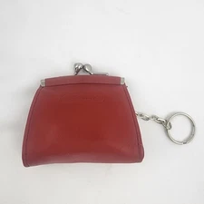 Fossil Smooth Wine Red Leather Kiss Lock Coin Change Purse Keychain 3"