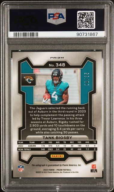 TANK BIGSBY 2023 PRIZM RED SHIMMER PRIZM ROOKIE AUTO RC #D 28/35 PSA 10 POP 10 view 2