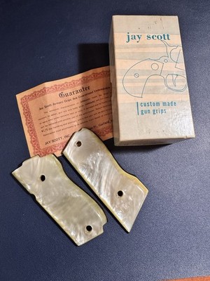 Vintage Jay Scott Laminated White Smith & Wesson Gun Grips .38 Master 