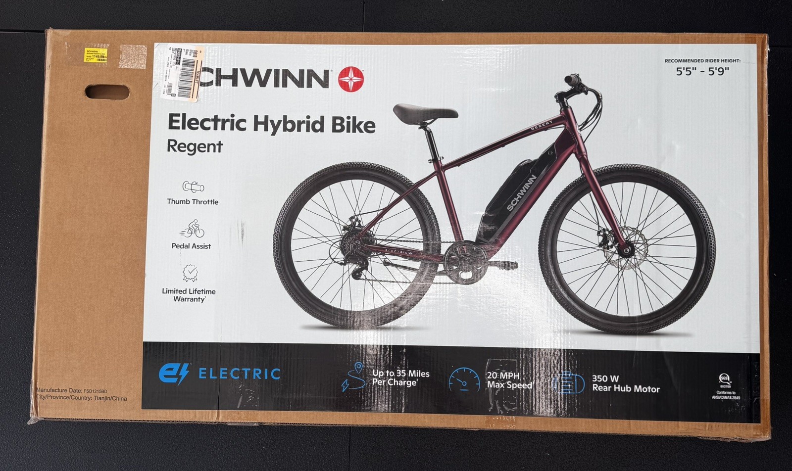 BRAND NEW SCHWINN REGENT 27.5" ADULT HYBRID BIKE - DARK RED
