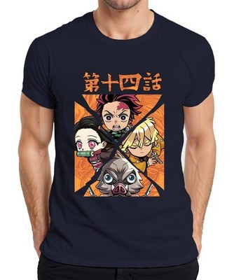 Kimetsu no Yaiba Tanjiro Nezuko Zenitsu Inosuke Chibi Geschenk Herren T-Shirt