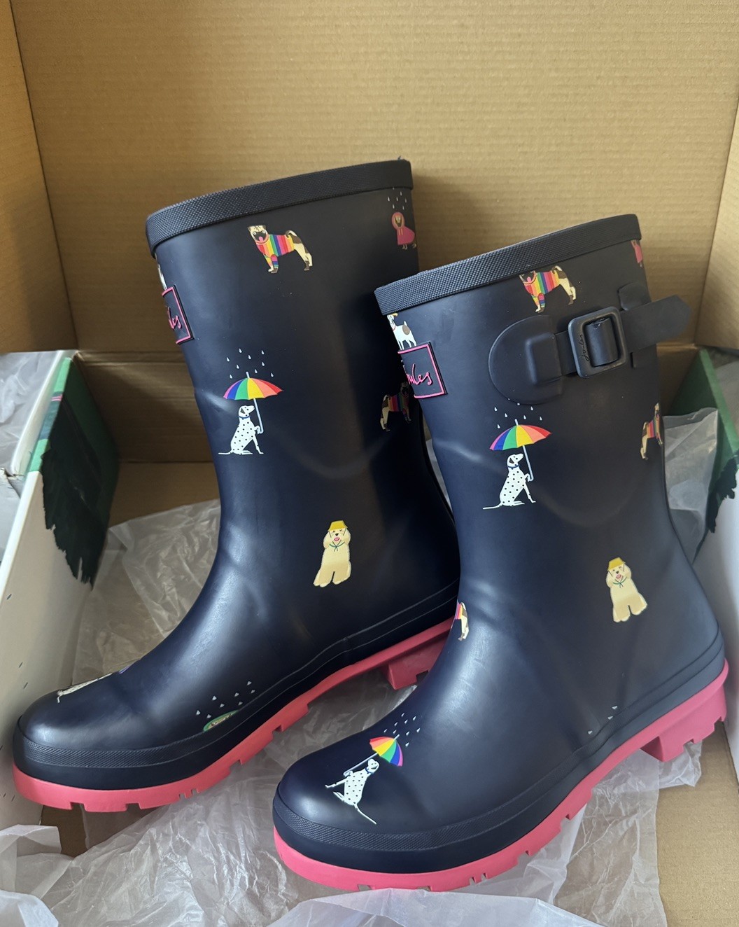 Joules Women Mid Height Molly Wellies  - Navy Rainbow Dog- Adult 6 image 4