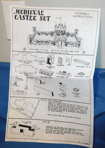 MARX MEDIEVAL CASTLE SET ASSEMBLY INSTRUCTION SHEET (COPY) P-1163