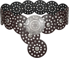 Women'S Boho Disc Belt Wide Western Leather Belt Vintage Concho Waist Belts for