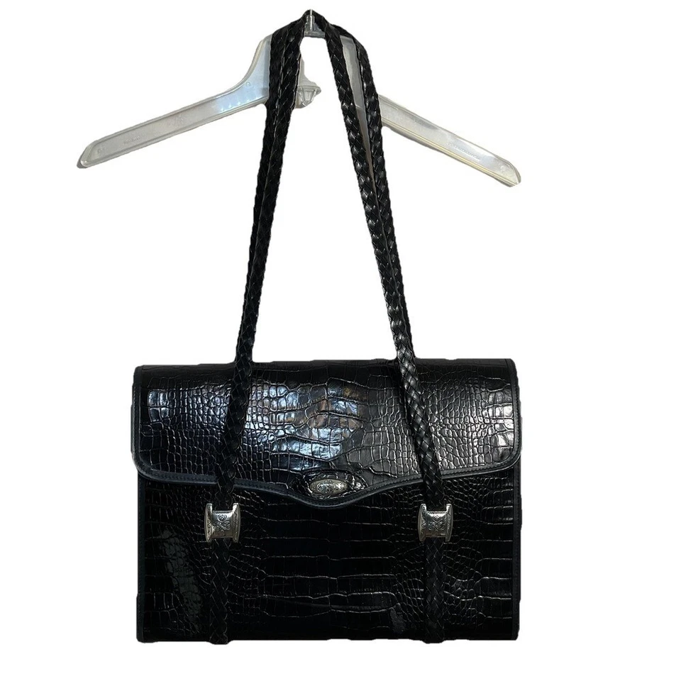 Brighton бизнес кожаный портфель черный крок ноутбука наплечная сумка Messenger винтажный - Изображение 2 из 4