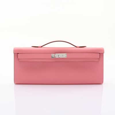 HERMES Kelly Cut Cltuch Bag Epsom Leather Rose Ete T Stamp