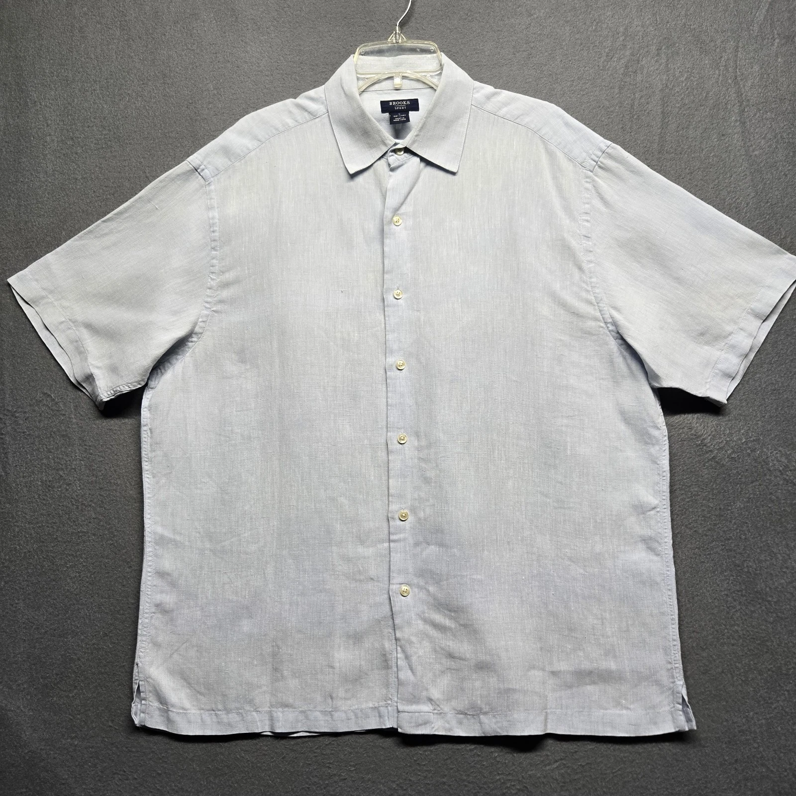 Brooks Sport Linen Shirt Short Sleeve Light Blue Men's Size L