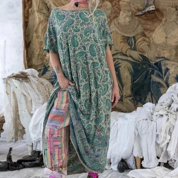 Magnolia Pearl Floral Maxi Dress Relaxed Cotton Jersey Block Print One Size NWT - Image 2 of 4