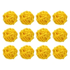 12 Pcs Wicker Rattan Balls 1.6 Inch Rattan Decorative Balls Yellow