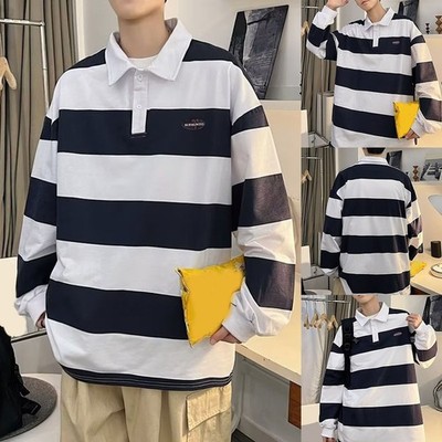 Lässiger Herren Pullover Langarm Streifendesign mit Revers für den saisonalen