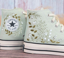 Custom Embroidered Wedding Converse, White Flowers Embroidered Sneakers for Brid