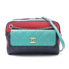 Chanel Leather Matelasse Shoulder Bag Women Blue One Size