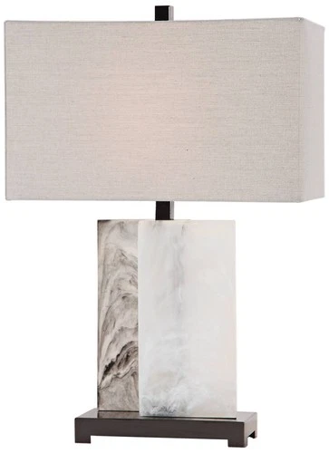 Modern Table Lamp 26" High White Column Rectangular Shade for Living Room House - Picture 2 of 4