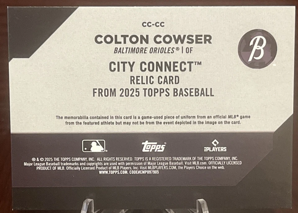 2025 Topps Series 1 - City Connect Swatch Collection Colton Cowser #CC-CC (MEM) - Image 2 of 2