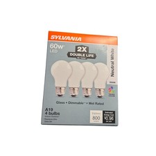 Sylvania Double Life LED Light Bulb Glass Dimmable Neutral White 60W 4 Pack