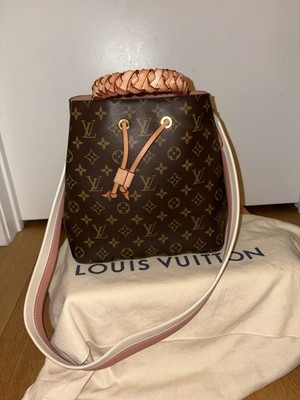 Louis Vuitton NeoNoe MM Monogram Bucket Bag Pink Braided Handle Dust Bag