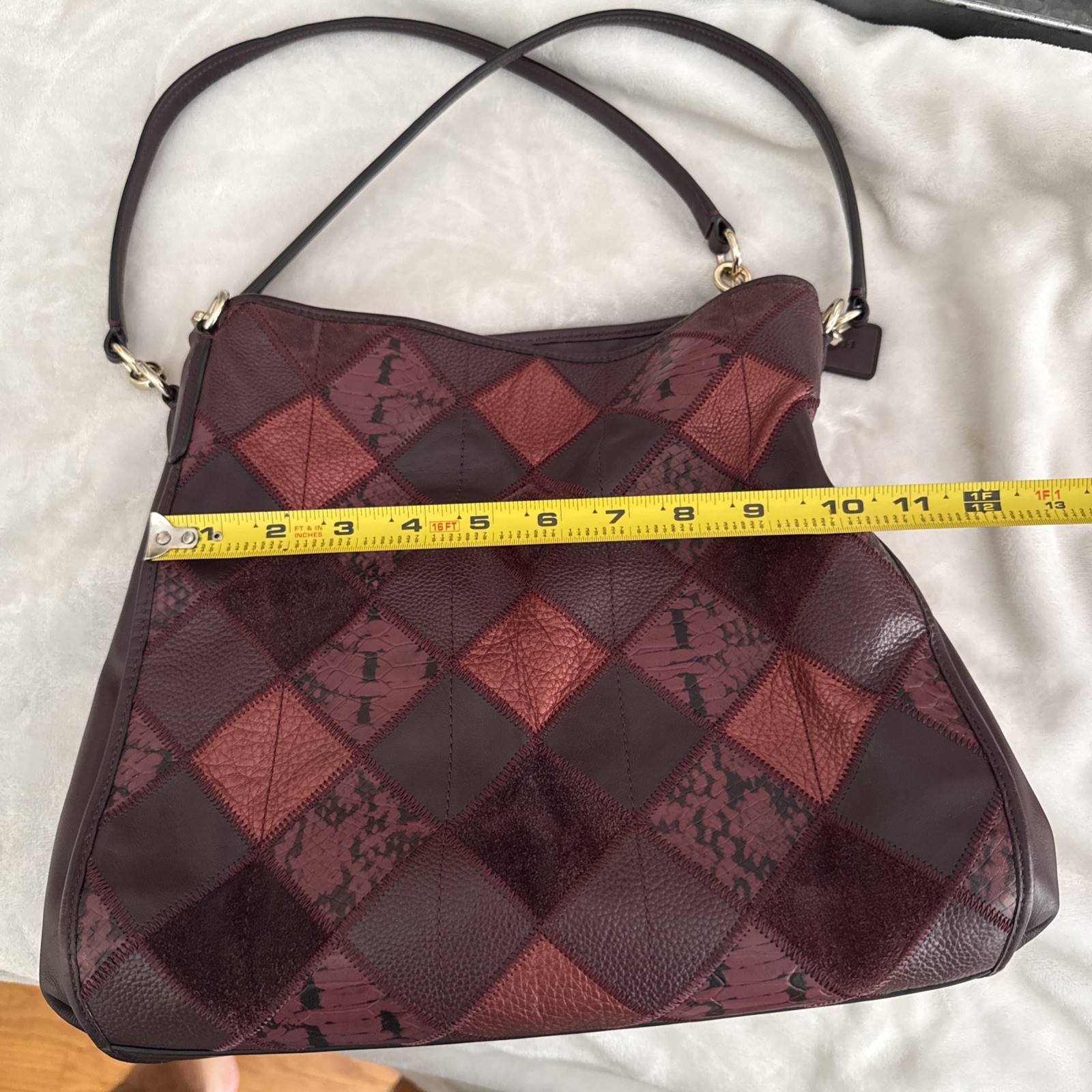 Coach Phoebe Metallic Patchwork Shoulder Bag Burg… - image 12