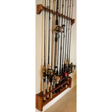 Custom Fishing Rod Rack, Solid Mahogany Wood | 10 Rods, 22 Inches