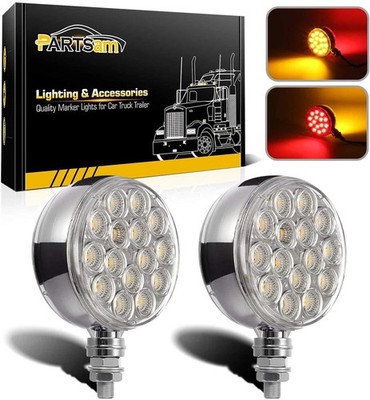 Partsam 2pc 3'' Red/Amber Double Face Chrome Round 3'', Chrome, 