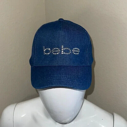 Black Eye Patch Rhinestone Baby Cap デニム New BEBE Rhinestone Bling Dark Blue Denim Women's Adjustable Hat