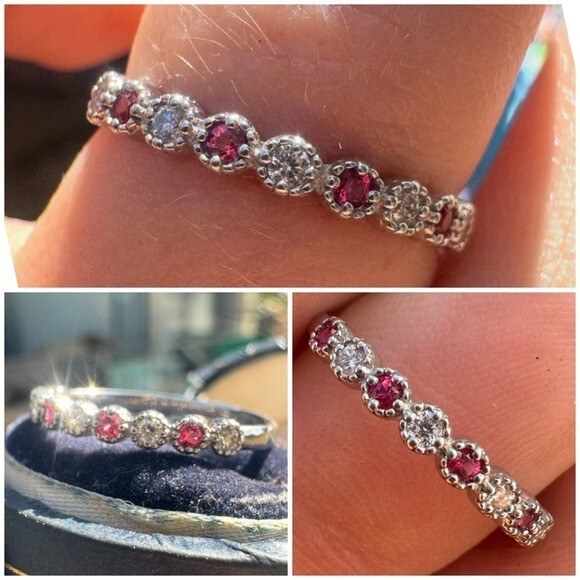 Solid platinum genuine diamond/ruby ring high end - image 1