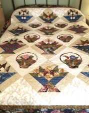 Flower Basket Sampler Quilt Floral Quilted Bedroom Decor 70" x 88"
