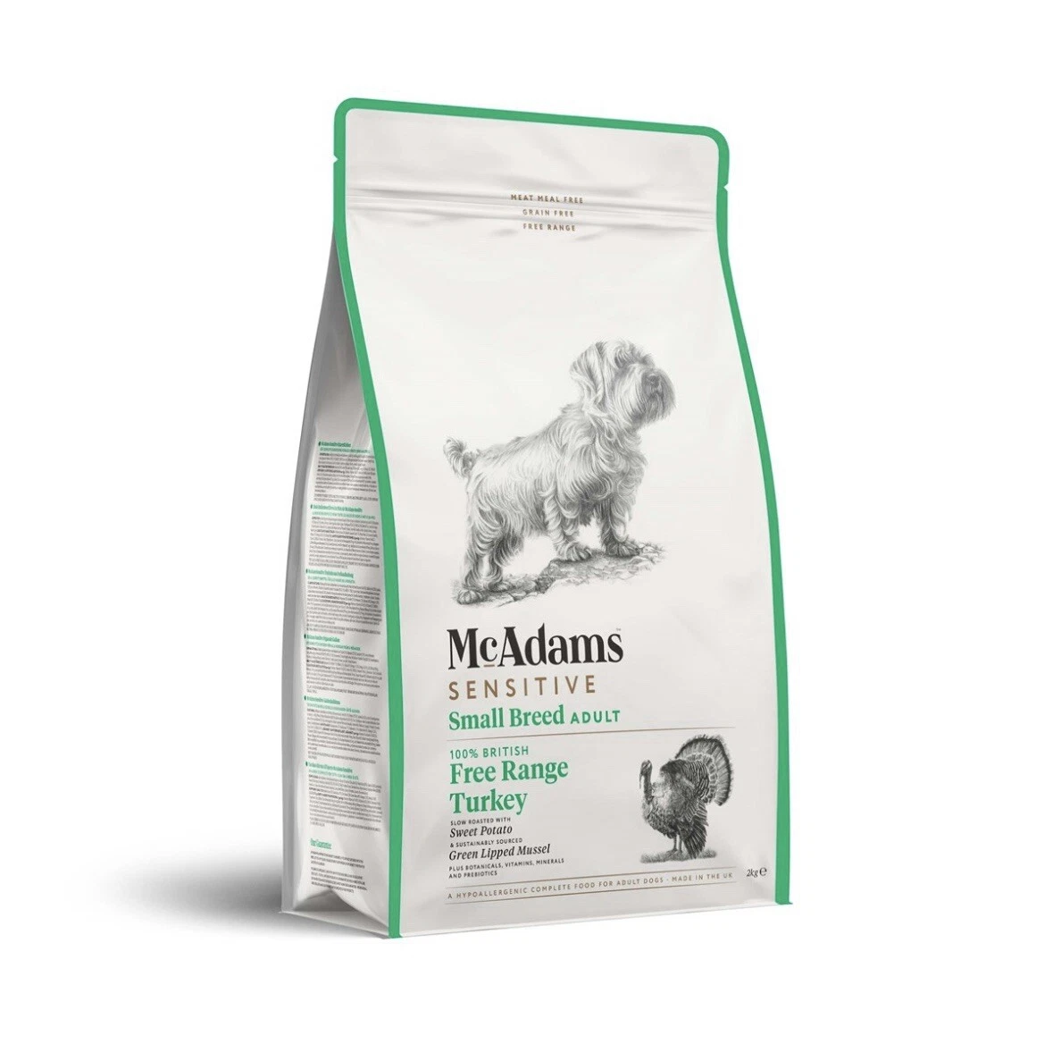 McAdams small breed adult sensitive free range turkey complete dry dog food 2KG