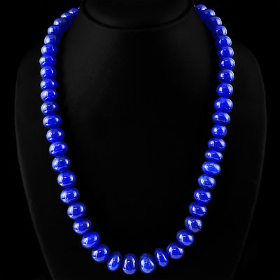 Earth Mined ENHANCED Sapphire Round Carved Beads 3 Line Necklace