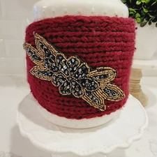 NEW Maroon Color Knitted Embellished Headband Ear Warmer with Buttons